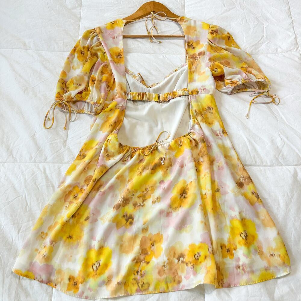 NWOT For Love & Lemons Zinna Babydoll Mini Dress Lemonade Floral Yellow Medium - Picture 7 of 16